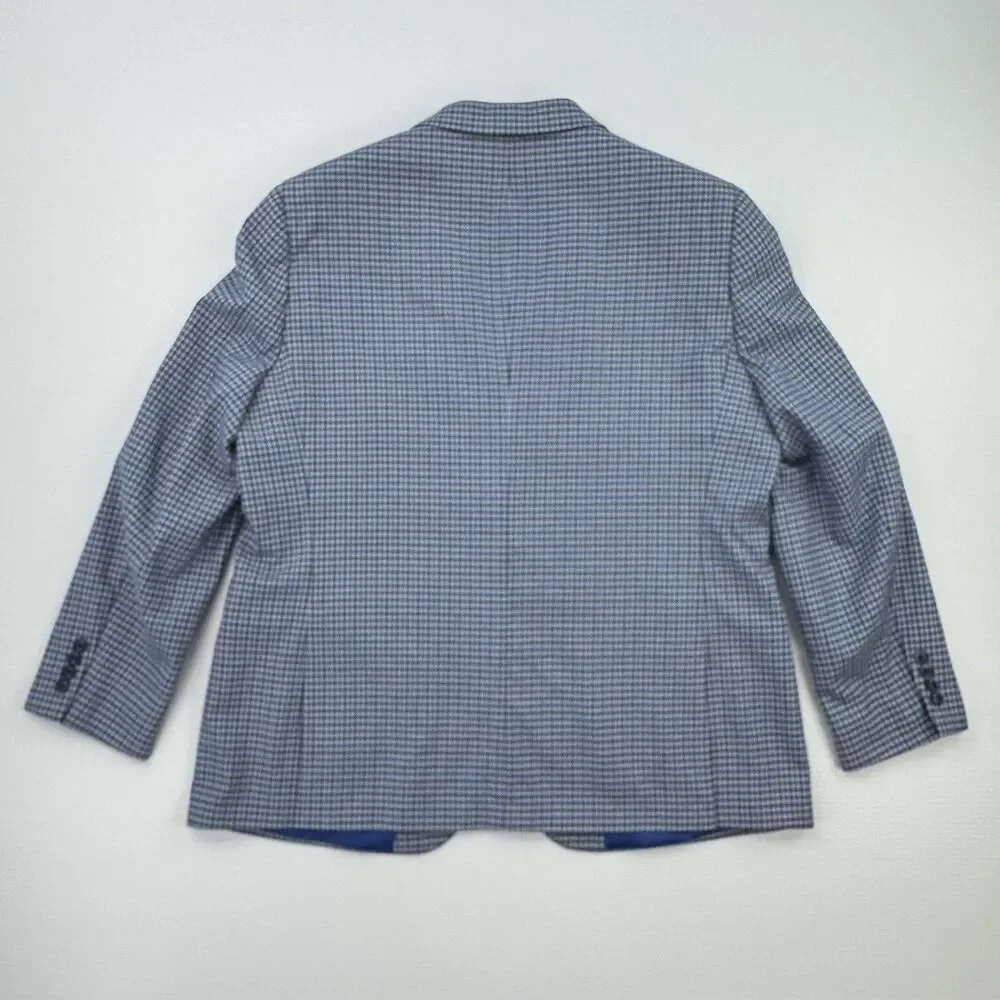 Nautica Mens Blue Plaid Blazer Sport Coat Stretch Map Lining 48R
